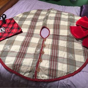 Disney Plaid Christmas Tree Skirt with Red Accents